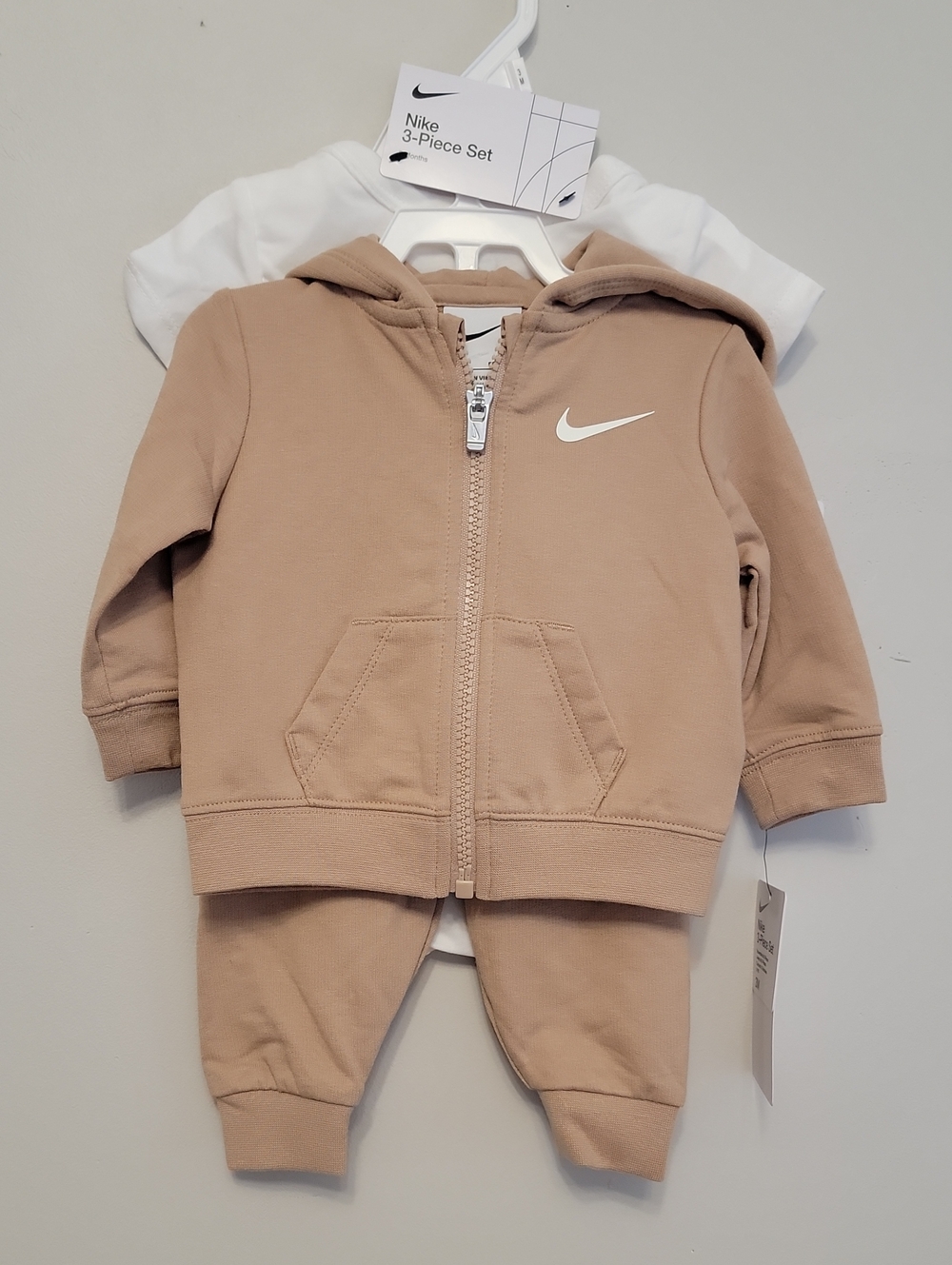 Nike Toddler 3-Piece Hoodie Set in Tan & White